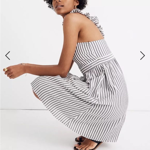 Madewell Striped Empire Ruffle Strap Dress Sundress - Picture 2 of 11